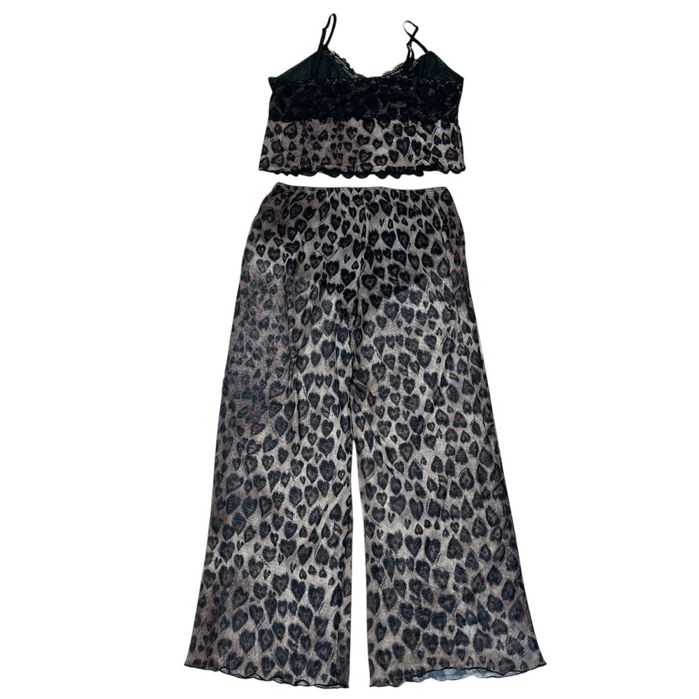 Paris Hilton Cami Pajama Set Size XL Mesh Lace Heart Leopard Print Sheer Sexy - Picture 2 of 5
